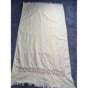 Vintage Dundee Golden Crown Bath Towel Yellow Embroidered Diamond Fringe USA